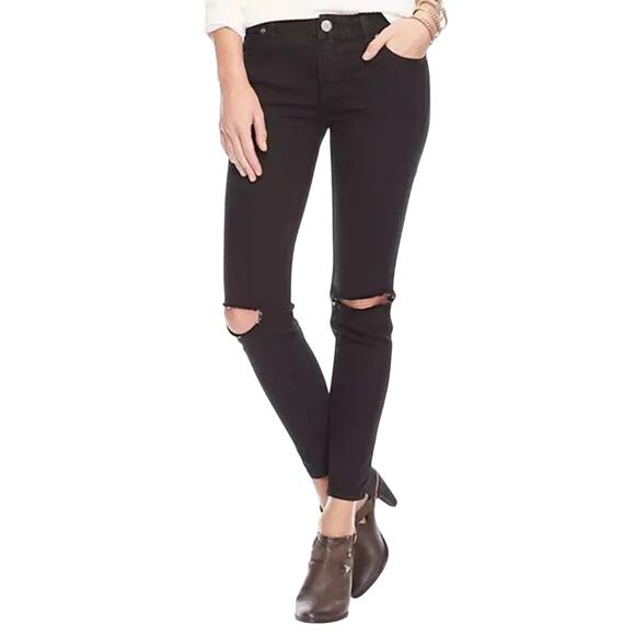 Free People Destroyed Stretch Black Skinny Jeans Size 24 NWT $78 - Picture 1 of 8